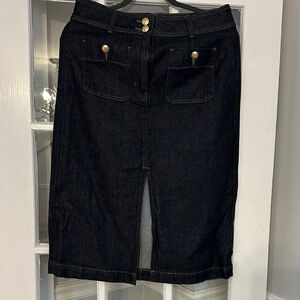 J. Crew Dark Denim Skirt with Gold Accents